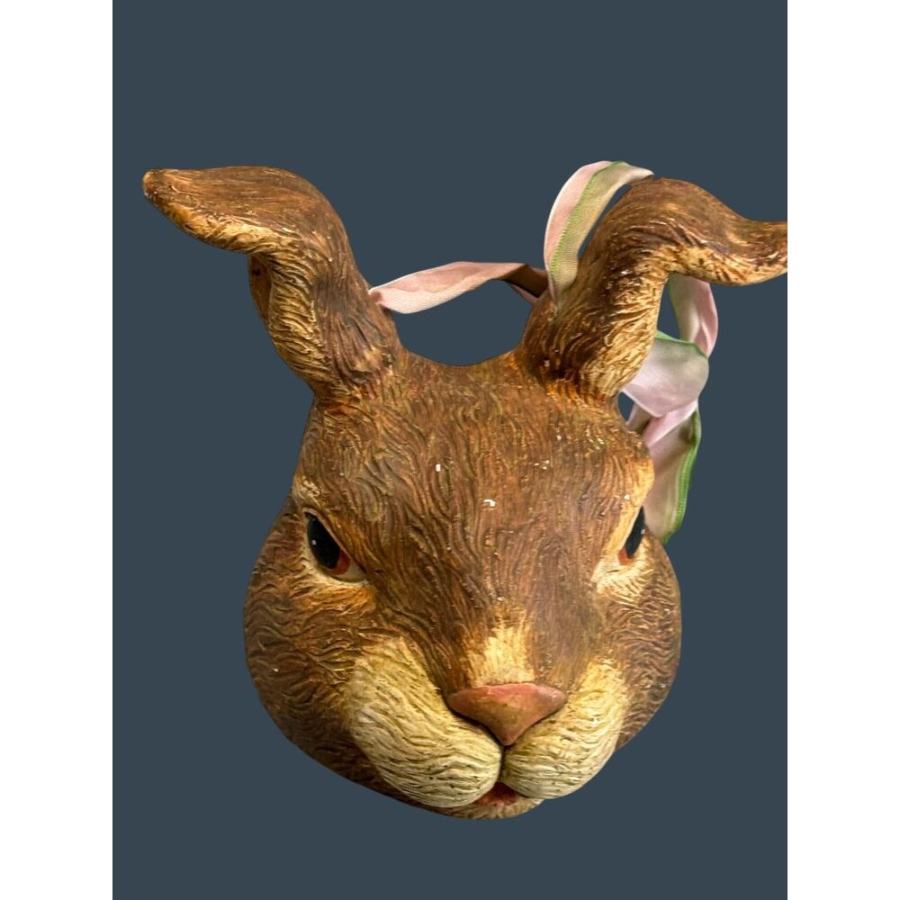 Vintage Bethany Lowe Bunny Rabbit Head Paper Pulp Basket Pink Ribbon Handle 5.5" - Picture 5 of 10